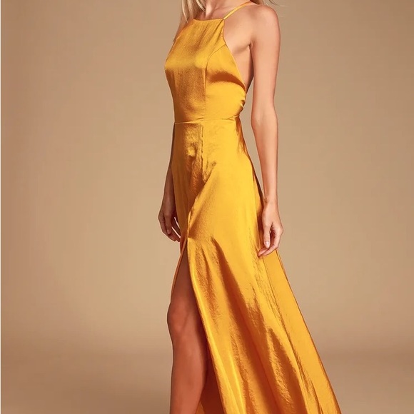 Total Beauty Golden Yellow Satin Backless Maxi Dress - Picture 3 of 4